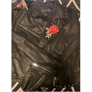 Forever 21 Leather Jacket w/ rose pattern